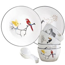 Pengjing 노르딕 스타일 세라믹 식기 세트, 공기 x 4개 + 스푼 x 4개 + 접시 x 2개, 동물, 1개