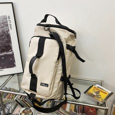 DUANG 多功能大容量旅行健身後背包，防潑水工裝設計，行李箱拉桿固定, 米白色