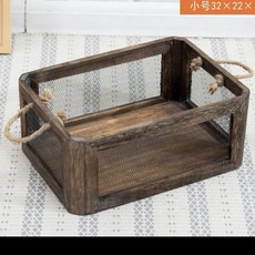 復古木箱木框箱木條箱收納陳列超市展示木筐裝飾木箱子長方形定制, 炭燒色,一套三(大中小各一個), 1個