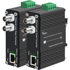 IP 카메라 및 산업 네트워크를 위한 산업용 PoE+ DIN 레일 EoC 컨버터 이더넷 오버 코크스 10100Mbps 300m900m+ 데이지 체인 PoE 출력 2개의 BNC 포트, MT-DEC110P-T/R