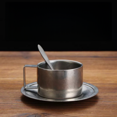 빈티지 스텐 커피잔 찻잔 컵 접시 세트, 실버B, 1개