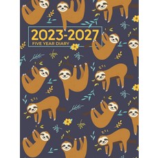 5년 일기 2023-2027 A4 귀여운 나무늘보가 잠을 자고 하드커버 주위를 맴돌고 있습니다: 영국 공휴일 비전 보드 달의 단계 생일 및 축하 행사가 있는 달 보기 플래너, 기본