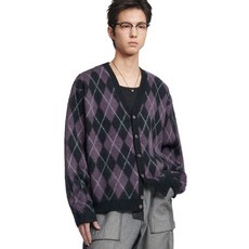 [노매뉴얼] ARGYLE HAIRY CARDIGAN - PURPLE