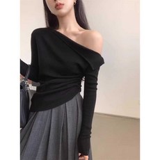 세련된 여성 착용감 탑 오프숄더 니트 슬림핏 스웨터 제품 겨울 부드럽고