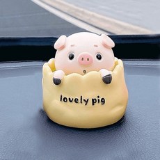 AQWA 搖頭小豬汽車擺件 車用卡通公仔裝飾, 黃色豬1個 送膠, 1個