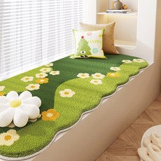 DFMEI 飄窗墊窗臺墊輕奢高級感主臥四季通用坐墊可拆洗毛絨陽臺墊子, 1cm, 綠茵彼岸花-小波浪-仿兔絨:50*120cm