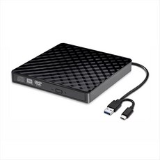 2 In1 USB3.0 유형 C 슬림 외부 광학 드라이브 DVD RW CD 라이터 드라이브 버너 리더 플레이어 노트북 데스크탑 PC와 호환용, 1개, 검은색