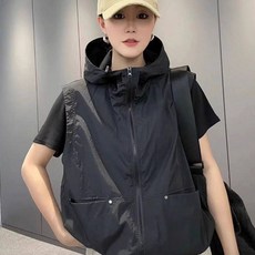 여성 여름 후드조끼 아노락 바람막이 집업 민소매 포켓 캐주얼 경량 베스트