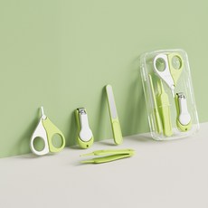 DFMEI 嬰兒指甲剪套裝新生兒寶寶專用幼兒童指甲鉗防夾肉指甲刀幼兒用品, 1個, 【盒裝】綠色(4件套):如圖