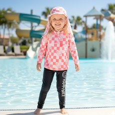 동그리 아동용 핑크 보니따 수영복 상하세트 플랩캡 키즈 래쉬가드 모자 세트