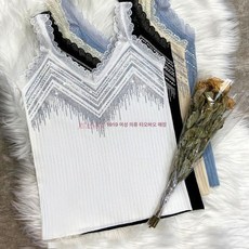 레이스 V넥 제품 민소매탑 캐미솔 얇은내의 여성용 언더웨어 속옷, 5.백대하