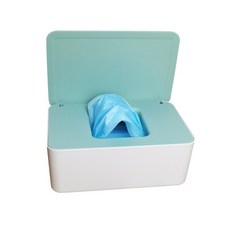 새로운 플라스틱 티슈 상자 물티슈 홀더 커버 젖은 티슈 페이퍼 보관함 티슈 홀더 홈 냅킨 보관함, 녹색 뚜껑 흰색 상자, 1개
