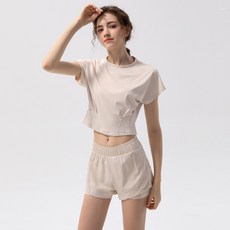 速乾短袖短褲假兩件健身服套裝 寬鬆透氣彈力瑜伽訓練運動服