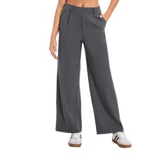 Oyamiki 여성용 비즈니스 캐주얼 하이 웨이스트 드레스 팬츠 포켓 와이드 레그 작업 바지 패션 가을 의상 다크 그레이. XL