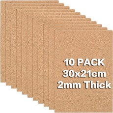 A4 코르크 시트 10팩 (두께 2mm) - 컵 받침 벽면 장식 게시판용 직사각형 DIY 타일 (11.6x8.2), 10개, 2mm