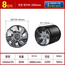 주방 배기팬 가정용 고기 제거 업소용 연기 흡입기 환기팬, 8인치-검정색 망 포함, 기본 모델명/품번