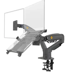 데스크탑 NB F160 + FP-2 가스 스프링 듀얼 암(17인치-27인치 모니터 홀더 + 10인치-17인치 노트북 지원 에, 01 빠른, 04 Matte charcoal