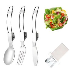 접이식 포크와 스푼 세트 3개 캠핑용 식기 나이프 포크 야외 캠핑 피크닉 여행 식기세척기 사용 가능