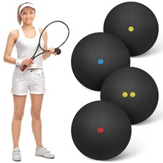 NUOBESTY 스쿼시 볼 고탄성 바운스 고무 볼 4개 싱글 도트 더블 옐로우 실내 및 실외용 액세서리 훈련 연습 경기 155714, (100% 미국 정식 수입) NUOBESTY 스쿼시 볼