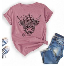 귀여운 소 동물 프린트 티셔츠 빈티지 웨스턴 반팔 (미국 알파 라지 레귤러 레귤러 컬러 A), 색상 A