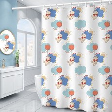 小熊維尼防水浴簾 加厚免打孔門簾 浴室隔斷簾 衛生間乾濕分離浴簾, 圖7,200*200cm浴簾+掛環, 1個