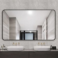 鋁框浴室鏡 高清防霧 橫豎通用 附配件, 黑