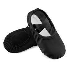 EQSJIU 여아용 발레 슈즈 댄스 PU 가죽 유아용 리틀 비드 발레리나 슬리퍼 핑크