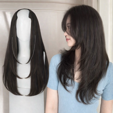 백송 내추럴 롱 레이어드 컷 가발 헤어 피스 긴머리 볼륨 내추럴 부분가발 여성 붙임머리, 1개, 웜블랙
