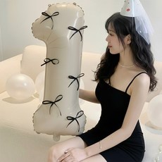 블링살롱 발레코어무드 블랙 리본 대형 숫자 풍선 감성 홈파티 생일 파티용품, 1개, 숫자 1
