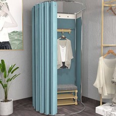 이동식 피팅룸 트랙 탈의실 도어 커텐 커튼 의류 선반 심플 매장 스톨, 7. 블루 암막천+스틸 선반