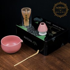 AOHAO 말차 도구 1/4/7 PCS 세트 MATCH WHISK 차선 차선립 다완, 4세트, 핑크4PCS