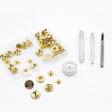 스냅단추 금속 스프링도트 단추 가죽공예 단추장식 달기 공구세트, (스프링도트) 골드+수동 공구세트, 1개