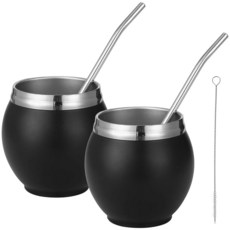 OMISTAR Yerba Mate 컵 2개 세트 280ml(9.5온스)/280ml 스테인리스 스틸 마테 고드 매끄러운 매트 바디 스테인리스 스틸 빨대 전통적인 마테차 음, OMISTAR Yerba Mate 컵 2개 세트, 28