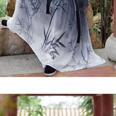 男款水墨竹葉印花漢服