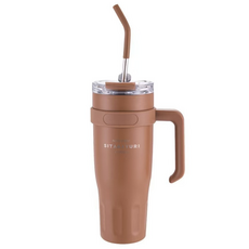 Ait 손잡이 보온 보냉 빅사이즈 빨대 텀블러, 3개, 1100ml, 브라운