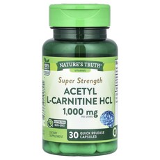 새해 첫좋은선물 Nature's Truth 아세틸 L-카르니틴 HCl 슈퍼 강도 빠른 방출 캡슐 30정(캡슐당 500mg) 제대로 할인합니다, Nature'sTruth아세틸l-카르니틴HCL슈퍼강, 1개, 30정