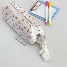 키링포함 래빗 플라워 체리 토끼 심플 봉제 필통 팬케이스 파우치, 1개, ONE