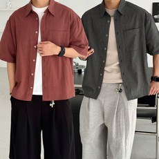 [당일발송] 남자크롭셔츠 체크반팔남방 남성크롭남방