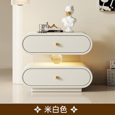 意式極簡輕奢高級感懸浮實木牀頭櫃臥室家用創意水晶球帶燈牀邊櫃, 【BQ1懸浮貓抓皮】米白色(特級松木+亞克力+水晶球+感應燈:40X40X50CM