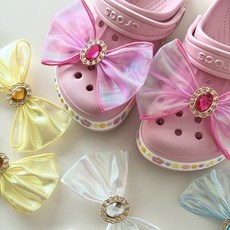[모닝하트] 오로라 보석 리본 지비츠 신발 꾸미기 파츠 악세사리 2개 1세트