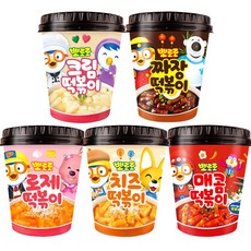 뽀로로 컵 떡볶이 치즈110g 1개+짜장110g 1개+크림115g 1개+매콤120g 1개+로제115g 1개 (총5개) 어린이캠핑여행식품즉석간편, 114g, 5개