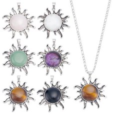 AHANDMAKER 6피스 6가지 스타일 고딕 태양 원석 펜던트 천체 천연 로즈 쿼츠 자수정 합성 블랙 스톤 크리스탈 태양열 참 DIY 목걸이 팔찌 귀걸이 주얼리 제작용 석재, AHANDMAKER 6피스 6가지 스타일 고딕 태양 원