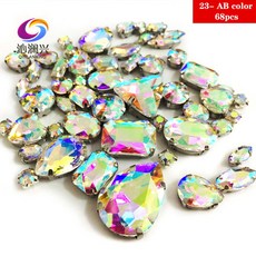 원석 공예용 비즈 모음 68Pcs 믹스 크리스탈 슬리버 클로 설정 라인 석 바느질 돌에 대 한 옷 DIY 웨딩 드레스 신발 가방에, 옵션01) 68Pcs, 1개, 옵션21) AB color