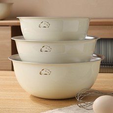 CookNest 연마제 없는 예쁜 스텐 볼 베이킹 믹싱볼 3종 세트 양푼 그릇, 1세트, 오프 화이트