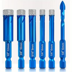 공구PXJ 다이아몬드 홀쏘 홀타공 유리 타일 도자기 콘크리트 타일 유리 대리석 석재 6종세트, 1세트