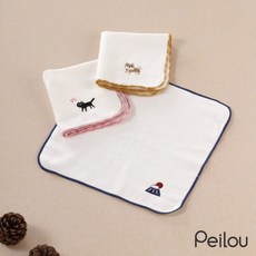 Peilou 刺繡紗布小方巾, 1個, 隨機(3入組)