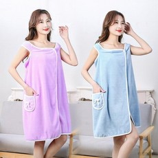 桃園出貨 加厚珊瑚絨吊帶浴裙女成人家用洗澡柔軟吸水浴袍不掉毛可穿浴巾, 粉色,均碼80×135CM（單條裝）, 1個