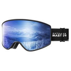 OutdoorMaster Pulse 스키 고글 프레임리스 OTG 원통형 스노우 잠금 및 핏 렌즈 교체 시스템 포함 남성 여성 청소년용 Revo Blue Vlt 16%, A-블랙프레임 Revo Blue Vlt 16%