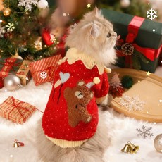 큐트스마트 고양이 크리스마스 스웨터 겨울 의류, 레드