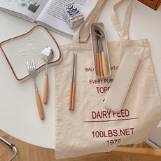 木柄環保餐具三件套組：日式原木不鏽鋼湯匙筷子外出餐具組, 1個, 如圖, 湯匙、筷子、叉子、便攜盒